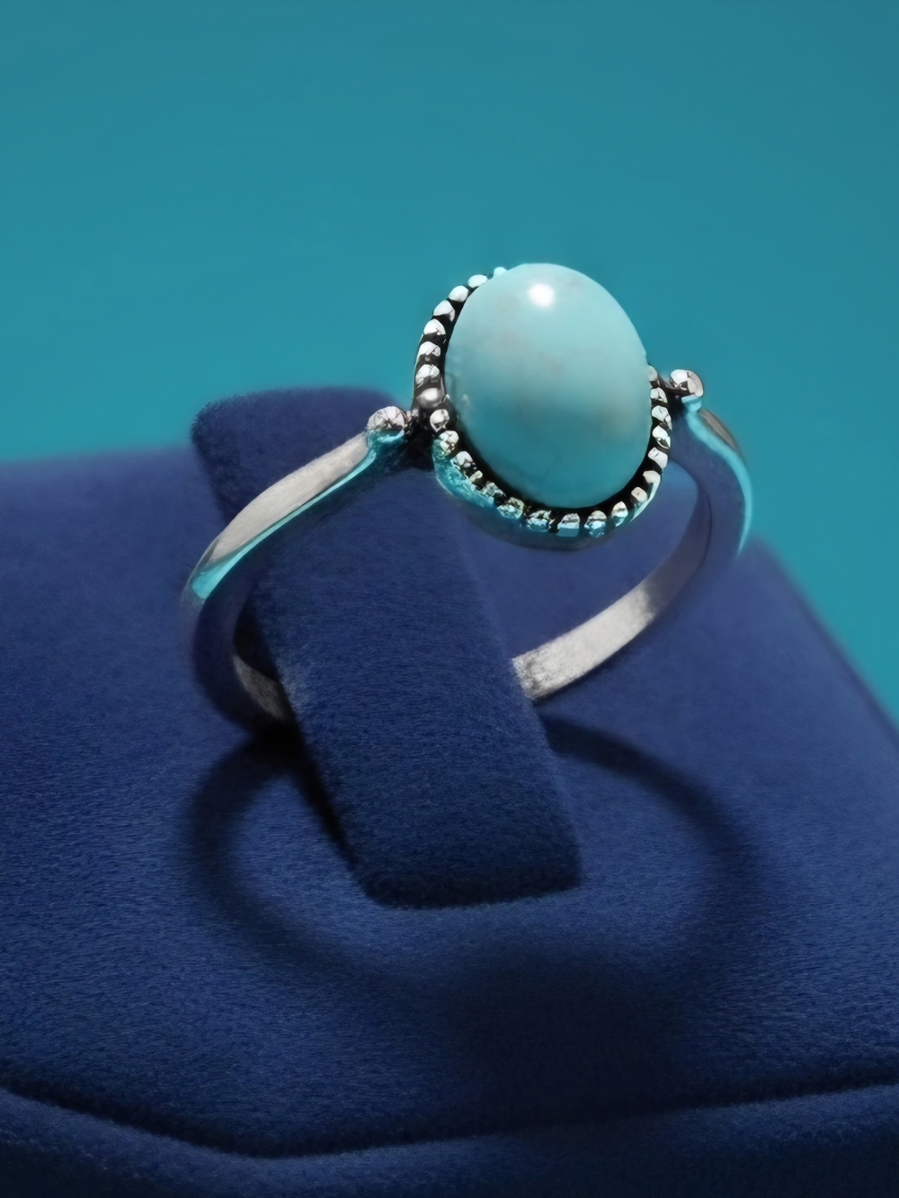 Sterling Silver Turquoise Cabochon Ring - Blue Size 3